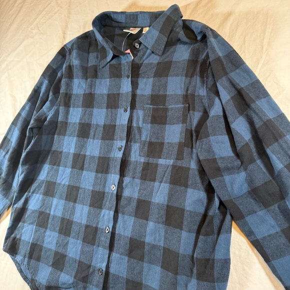 Grateful Dead Blue Plaid Flannel Shirt Skeleton Roses Graphic Womens Medium NWT - Picture 5 of 16